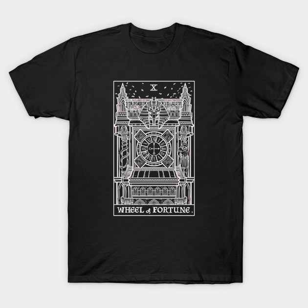 Wheel of Fortune Tarot Card Gothic Clock Tower T-Shirt by TheGhoulishGarb